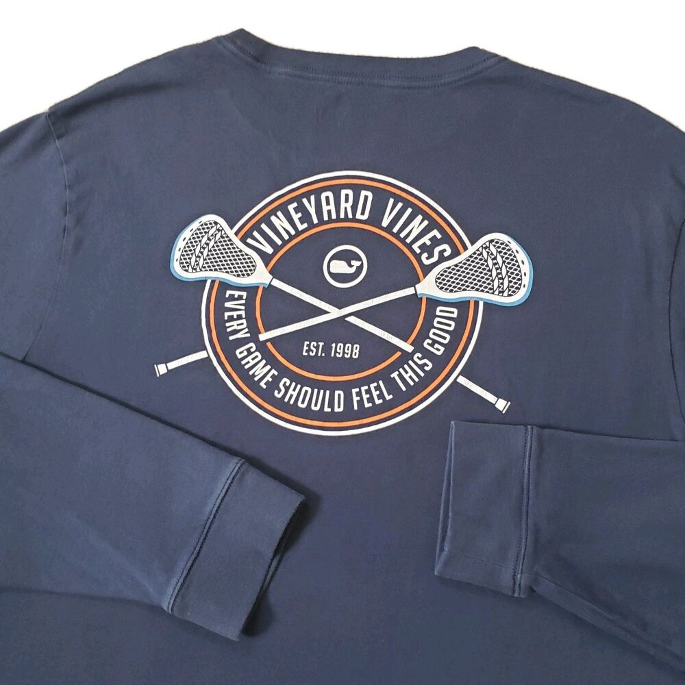 Vineyard Vines LaCrosse Size Large Mens Blue Every Game Should Feel Long Sleeve